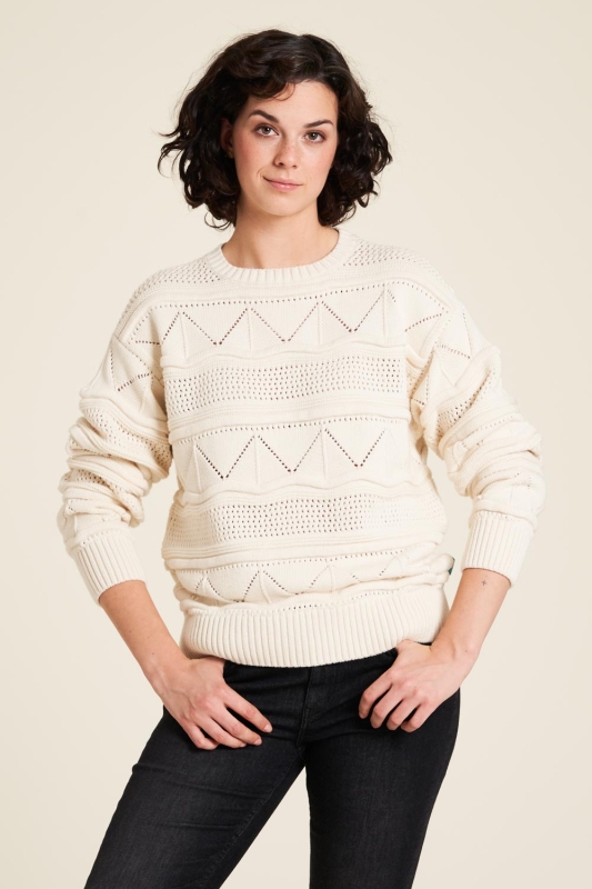 Gemusterter Strickpullover - off-white